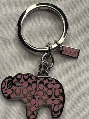 Coach Pink Elephant Logo Charm Key Ring